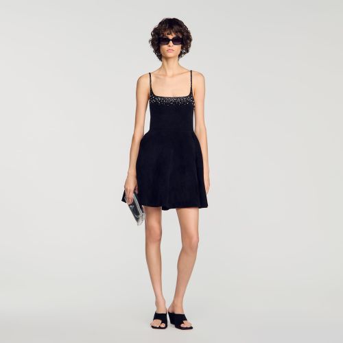 Robe courte en velours à strass - Sandro Paris - Modalova