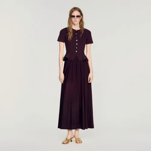 Robe longue en maille à basque - Sandro Paris - Modalova
