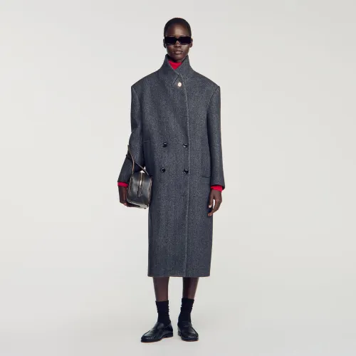 Manteau en laine à motif chevrons - Sandro Paris - Modalova