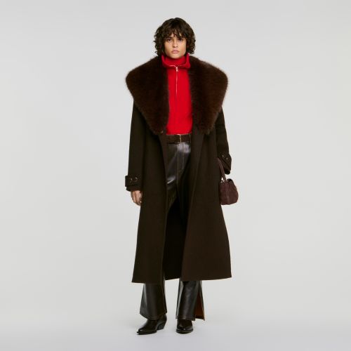 Manteau col fausse fourrure - Sandro Paris - Modalova