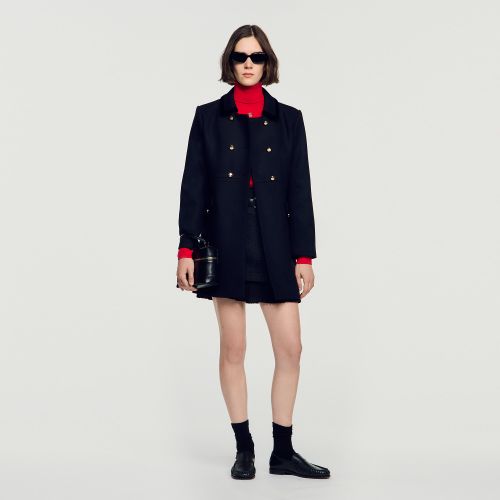 Manteau mi-long à col en velours - Sandro Paris - Modalova