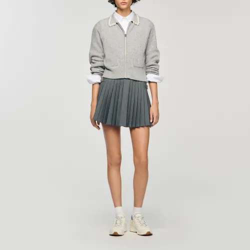 Cardigan zippé à col perlé - Sandro Paris - Modalova