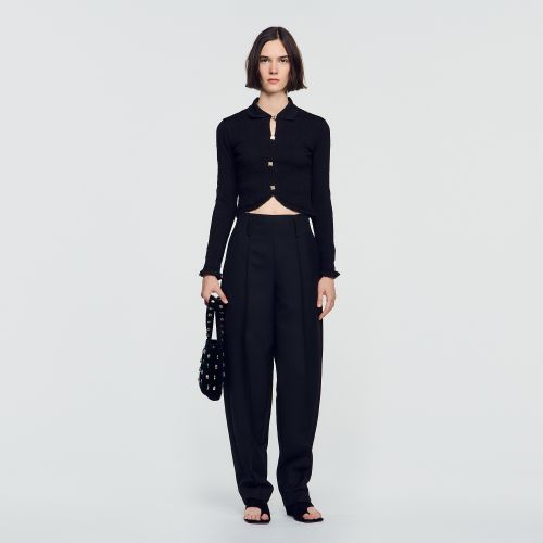 T-shirt à smocks et boutons bijoux - Sandro Paris - Modalova