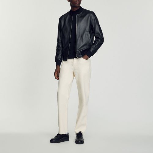 Blouson teddy en cuir lisse - Sandro Paris - Modalova