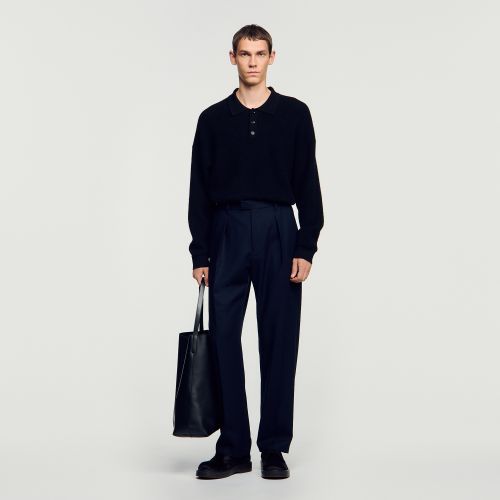 Pantalon large en laine - Sandro Paris - Modalova