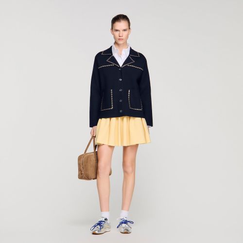Cardigan à studs col tailleur - Sandro Paris - Modalova