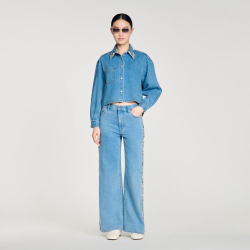 Chemise en jean strassée - Sandro Paris - Modalova