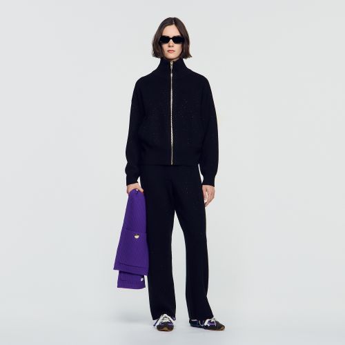 Cardigan col montant à strass - Sandro Paris - Modalova