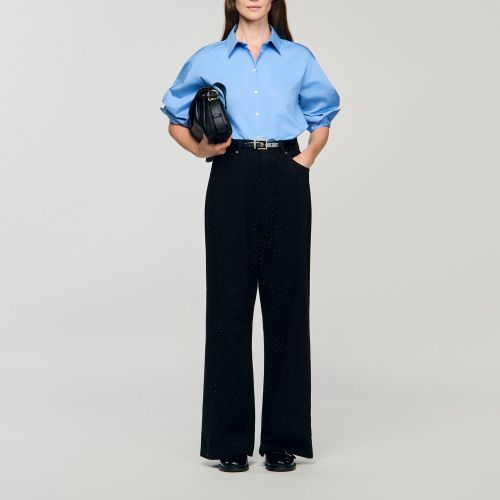 Jean large orné de strass - Sandro Paris - Modalova