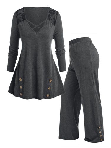 Vetement Ensemble de Pyjama Crois en Dentelle Insre de Grande Taille et de Pantalon - Dresslily FR - Modalova
