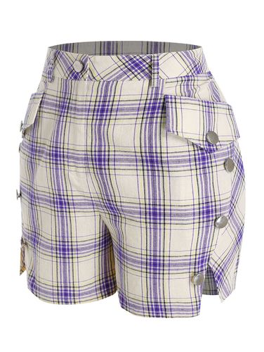 Shorts Grandes Tailles Short Fendu Carreaux Boutonn de Grande Taille avec Poche - Dresslily FR - Modalova