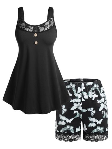 Vetement Ensemble de Pyjama Dbardeur Papillon en Dentelle Insre de Grande Taille et de Short - Dresslily FR - Modalova