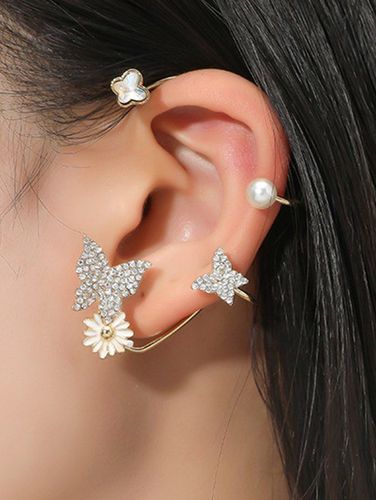 Boucles d'Oreilles Boucles D'Oreilles Clip en Forme de Papillon Marguerite en Strass et Perle Fantaisie - Dresslily FR - Modalova
