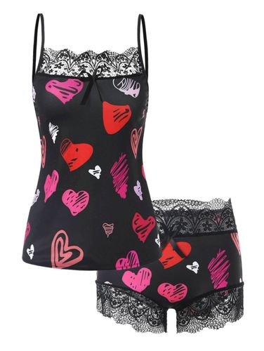 Mode Ensemble de Short de Pyjama Imprim Lvre Cur en Dentelle Insre avec Nud Papillon - Dresslily FR - Modalova