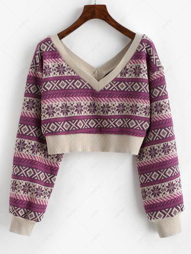 Drop Shoulder Plunging Crop Sweater - Zaful - Modalova