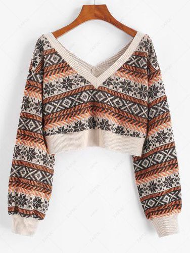 Drop Shoulder Plunging Crop Sweater - Zaful - Modalova