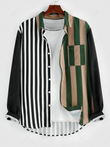 Contrasting Striped Patchwork Long Sleeve Shirt - Zaful - Modalova