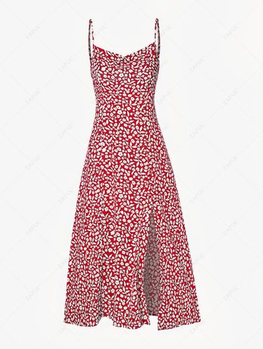 Robe Mi-Longue Fendue à Imprimé Fleurie - ZAFUL - Modalova