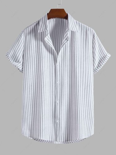 Chemise Décontractée Boutonnée Rayée Imprimée à Manches Courtes - ZAFUL - Modalova