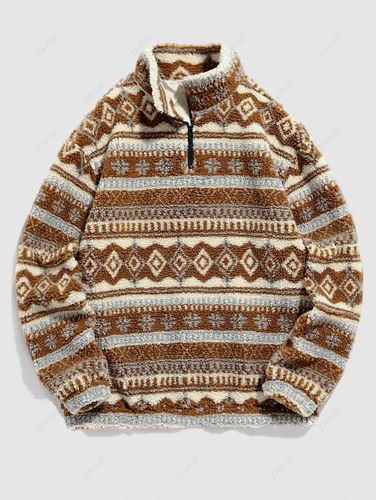 ZAFUL Veste Capuche Pull-over Zipp Ethnique Paillett Design en Imitation Peau de Mouton M - Zaful FR - Modalova