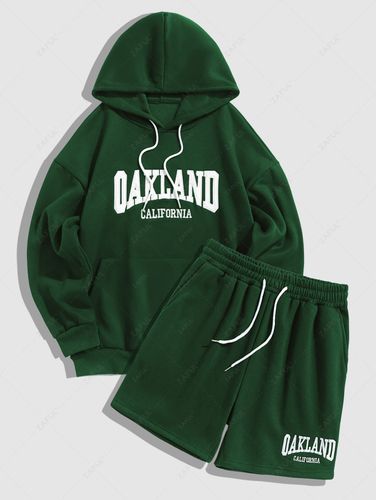 Ensemble de Pull-over à Capuche de Lettres Gravées Doublure en Polaire Moelleuse et Short - ZAFUL - Modalova