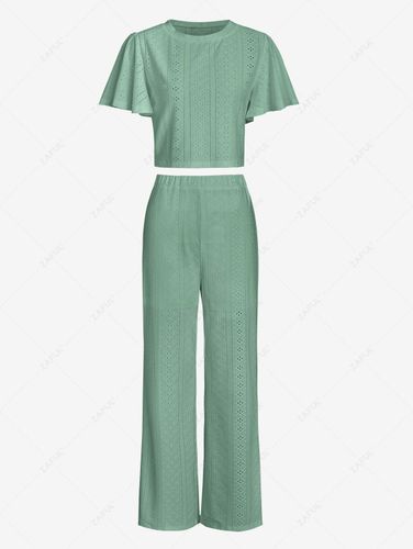 Ensemble de Pantalon Droit Tressé à Taille Haute en Maille à Manche Flottante - ZAFUL - Modalova