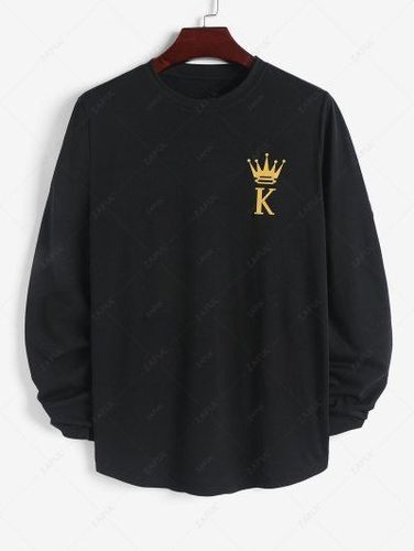 Letter Crown Pattern Asymmetric Hem Long Sleeves T-shirt - Zaful - Modalova