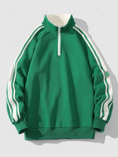 Sweat-shirt Pull-over Rayé Applique Zippé à Manches Raglan Damier - ZAFUL - Modalova