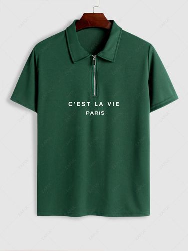 T-shirt Imprim C'EST LA VIE PARIS Demi-Zip Col Polo S - Zaful FR - Modalova