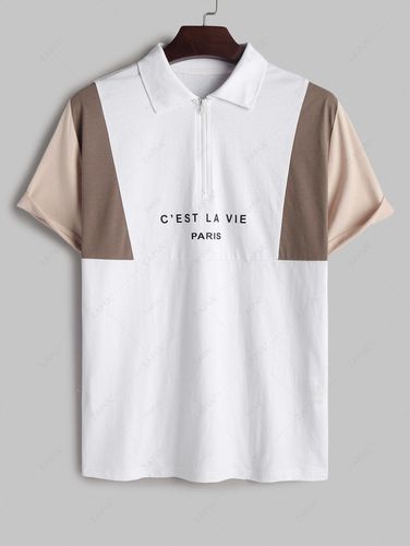 T-shirt à Lettre C'EST LA VIE PARIS en Blocs de Couleurs à Quart Zip à Col Polo - ZAFUL - Modalova