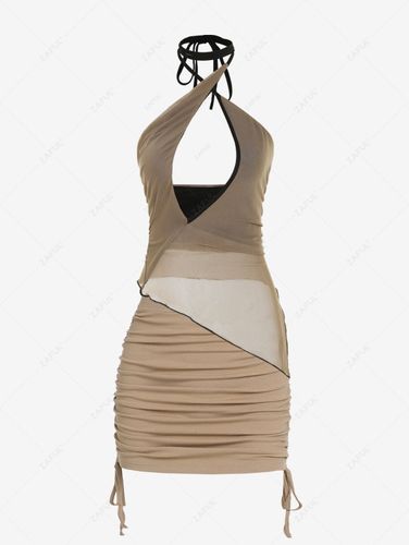 ZAFUL Ensemble Jupe Courte Ensemble de Dbardeur Courte Asymtrique Superpose Transparente en Maille Col Halter et Mini Jupe Ctele po - Zaful FR - Modalova