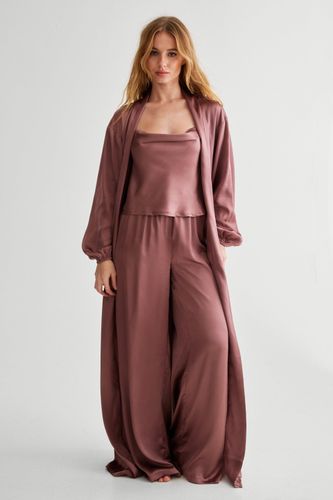 Pyjama Recyclé Satiné Avec Caraco, Pantalon Et Peignoir Long - 32 - Nasty Gal - Modalova