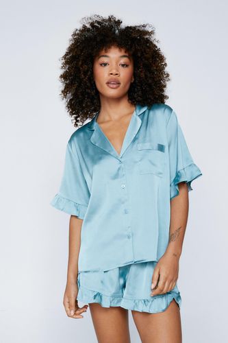 Ensemble Pyjama Satiné Recyclé À Volants Avec Short - 34 - Nasty Gal - Modalova