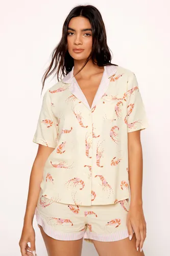 Pyjama Imprimé Crevettes Avec Chemise Et Short - - S - Nasty Gal - Modalova