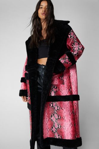 Veste Aviateur Longue En Simili Serpent Premium - 40 - Nasty Gal - Modalova