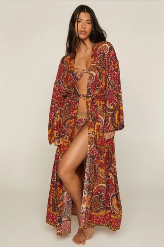 Paisley Border Print Sequin Maxi Kimono - - S - Nasty Gal - Modalova