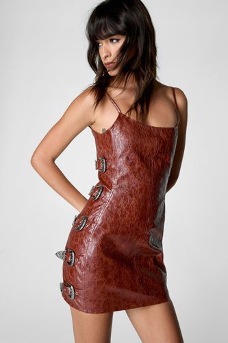 Distressed Faux Leather Buckle Detail Dress - 32 - Nasty Gal - Modalova