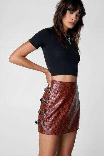 Distressed Faux Leather Buckle Detail Skirt - 32 - Nasty Gal - Modalova