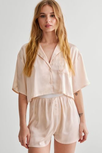 Satin Boxy Shirt And Boxer Short Pajama - L - Nasty Gal - Modalova