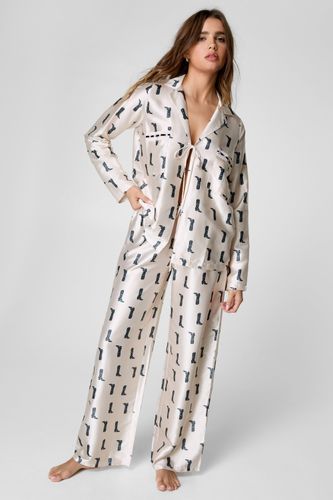Satin Ribbon Western Boot Tie Front Shirt And Trouser Pajama Set - L - Nasty Gal - Modalova