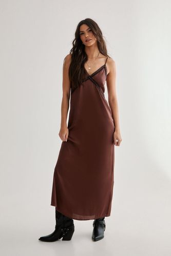 Satin Ribbon Lace Trim Maxi Slip Dress - 32 - Nasty Gal - Modalova