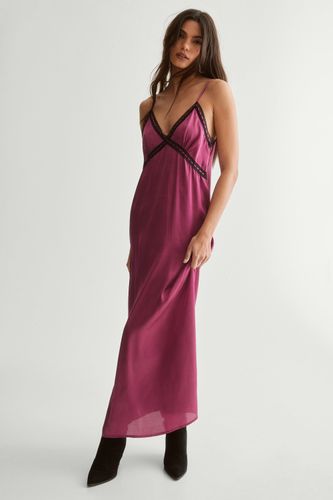 Satin Ribbon Lace Trim Maxi Slip Dress - 34 - Nasty Gal - Modalova
