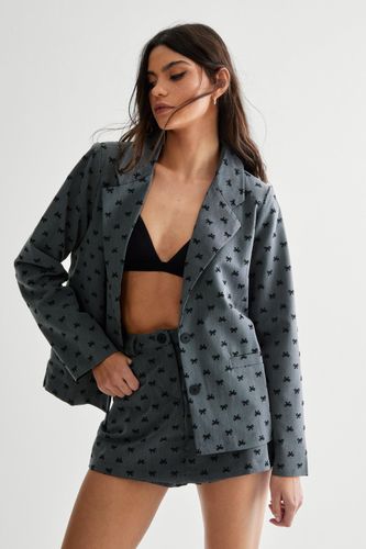 Bow Print Blazer - Gris - S - Nasty Gal - Modalova