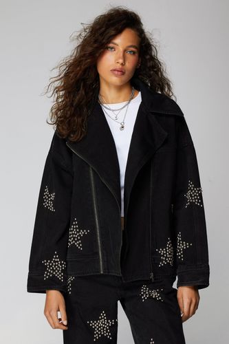 Denim Star Studded Biker Jacket - - 34 - Nasty Gal - Modalova