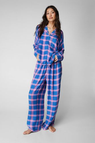 Pyjama Doux À Carreaux - Bleu - S - Nasty Gal - Modalova