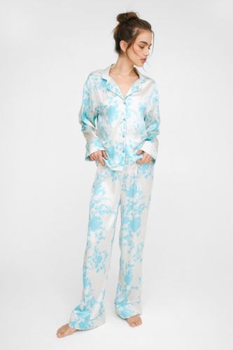 Pyjama Satiné Fleuri - Bleu - L - Nasty Gal - Modalova