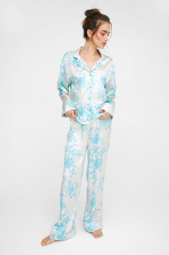 Pyjama Satiné Fleuri - Bleu - M - Nasty Gal - Modalova
