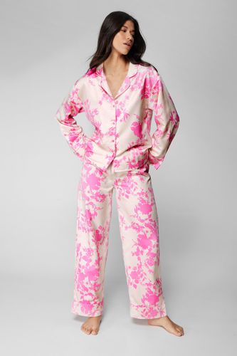 Pyjama Satiné Fleuri - Rose - L - Nasty Gal - Modalova