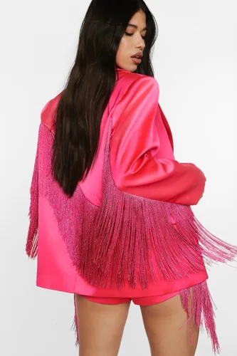 Premium Bonded Satin Fringe Blazer - 36 - Nasty Gal - Modalova