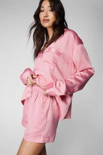 Pyjama Satiné À Broderie Cœur - - L - Nasty Gal - Modalova